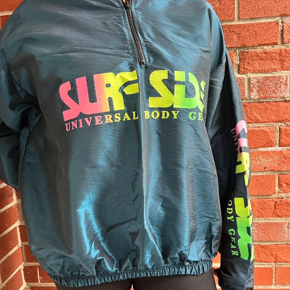 Vintage Surf Style Body Gear Windbreaker Jacket with Pockets Iridescent Teal